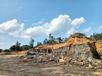 Panoramic view of rocks on land against sky