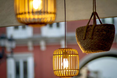 Low angle view of illuminated pendant light