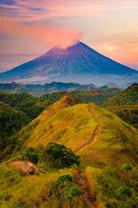 Scenic view of mountains during sunset