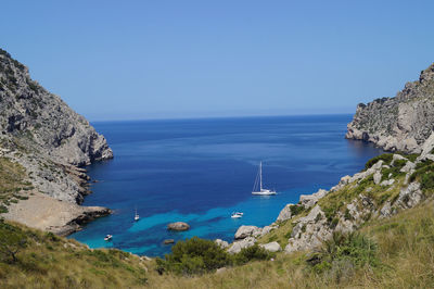 Scenic view of sea against blue sky