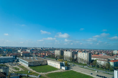 High angle view of buildings against sky