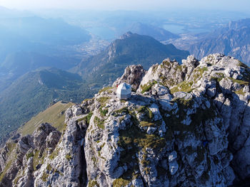 Aerial view of the ferrario bivouac on the top of the grignetta or southern grigna.