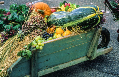 High angle view of raw vegetable on pushing cart