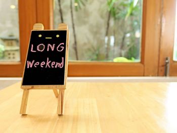 Information sign on table at home