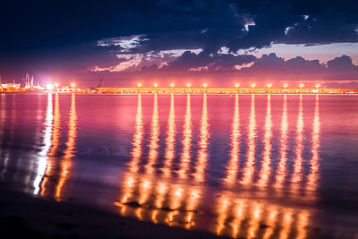 Scenic view of sea against sky at night