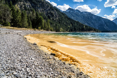 Surface level of beach against sky