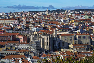 Convento do carmo, elevador santa justa aerial view, lisbon, portugal