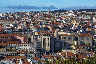 High angle view of townscape against sky