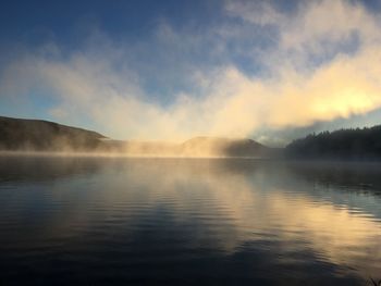 Scenic view of lake at sunset