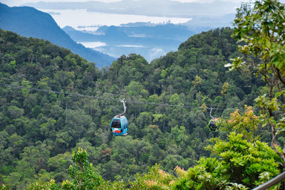 Scenic view of mountains and trees against sky