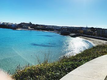 Scenic view of sea against clear sky