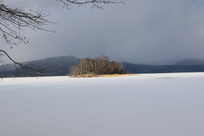 Scenic view of snow covered landscape against sky