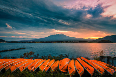 Scenic view of lake against sky during sunset