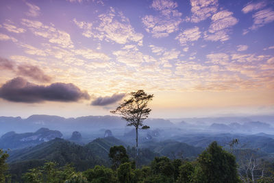 Scenic view of mountains against sky during sunset