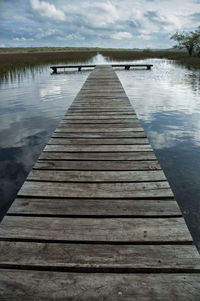 Pier over lake against sky