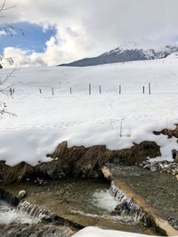 Scenic view of snowcapped mountains against sky