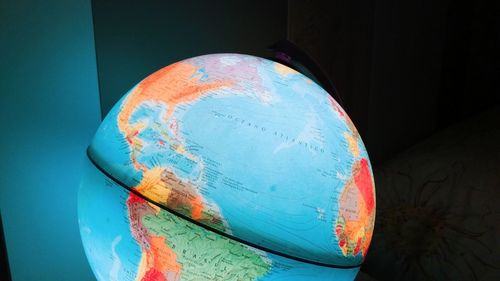 High angle view of blue table