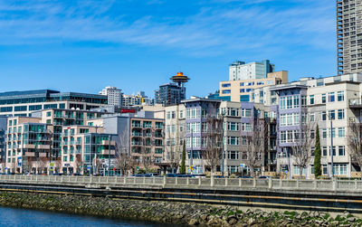 Condos or apartments along the waterfront in seattle, washington.