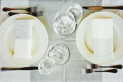 High angle view of drink in glass on table