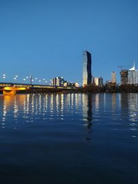 Scenic view of sea against clear blue sky