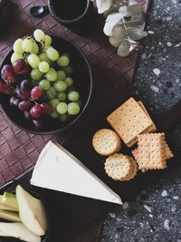 High angle view of fruits in bowl on table