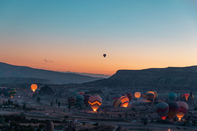 Hot air balloons at cappadocia during sunset