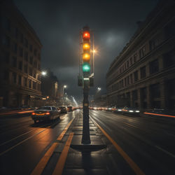 Illuminated city street at night