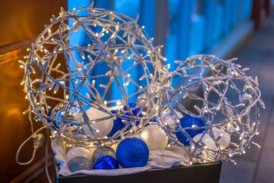 Close-up of christmas decoration on table