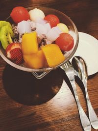 Close-up of fruits in bowl on table