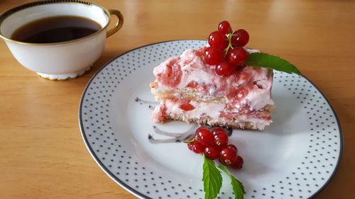 High angle view of cake served on table