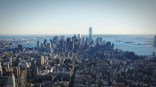 Cityscape with sea in background