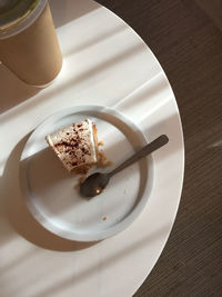 High angle view of dessert served on table