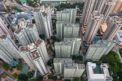 High angle view of buildings in city