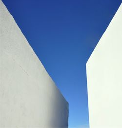 Low angle view of building against clear blue sky