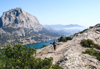 Determined man hiking in crimea