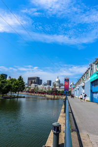 View of buildings against blue sky and clouds