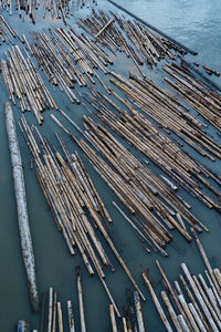 High angle view of boats in sea