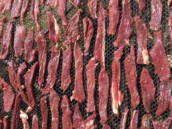 Full frame shot of meat on barbecue