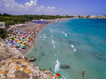 High angle view of people on beach