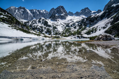 Scenic view of snowcapped mountains against sky