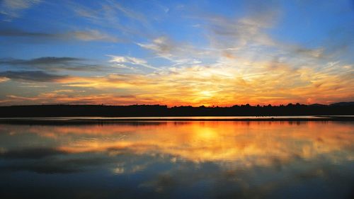 Scenic view of calm lake at sunset