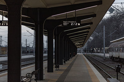 Railroad station platform in city