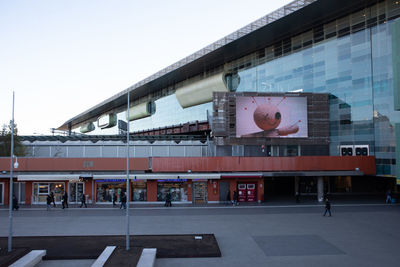 View of railroad station against clear sky