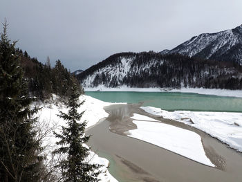 Scenic view of snow covered mountains