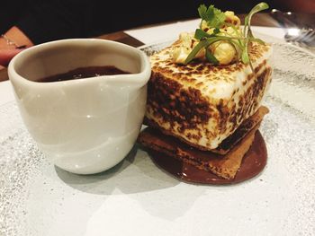 Close-up of dessert on table