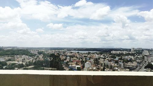 High angle shot of townscape against sky