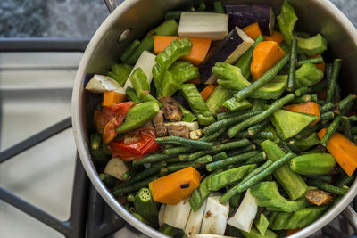 High angle view of vegetables in container