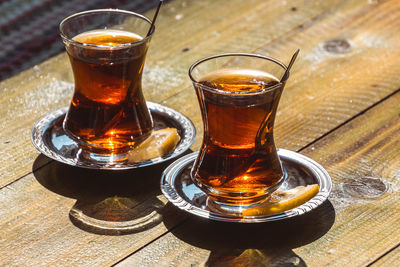 Close-up of tea served on table