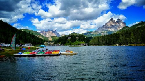 Scenic view of lake against cloudy sky