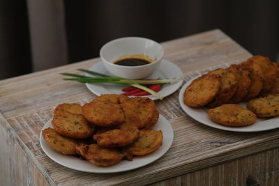 Close-up of breakfast served on table